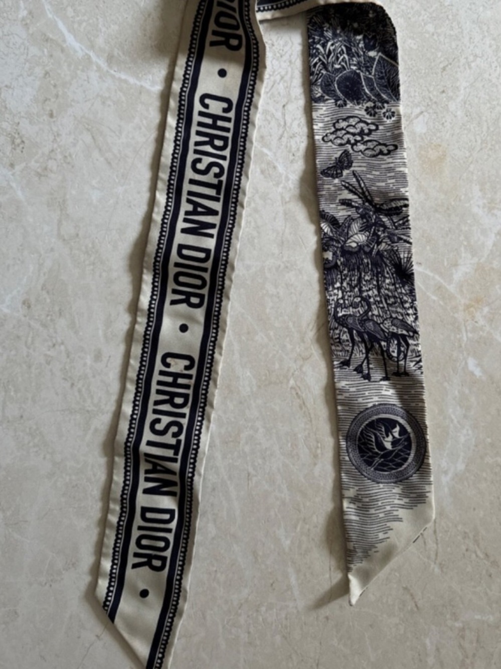 Dior Black & Ivory Silk Mitzah Skinny Scarf - Picture 7 of 9